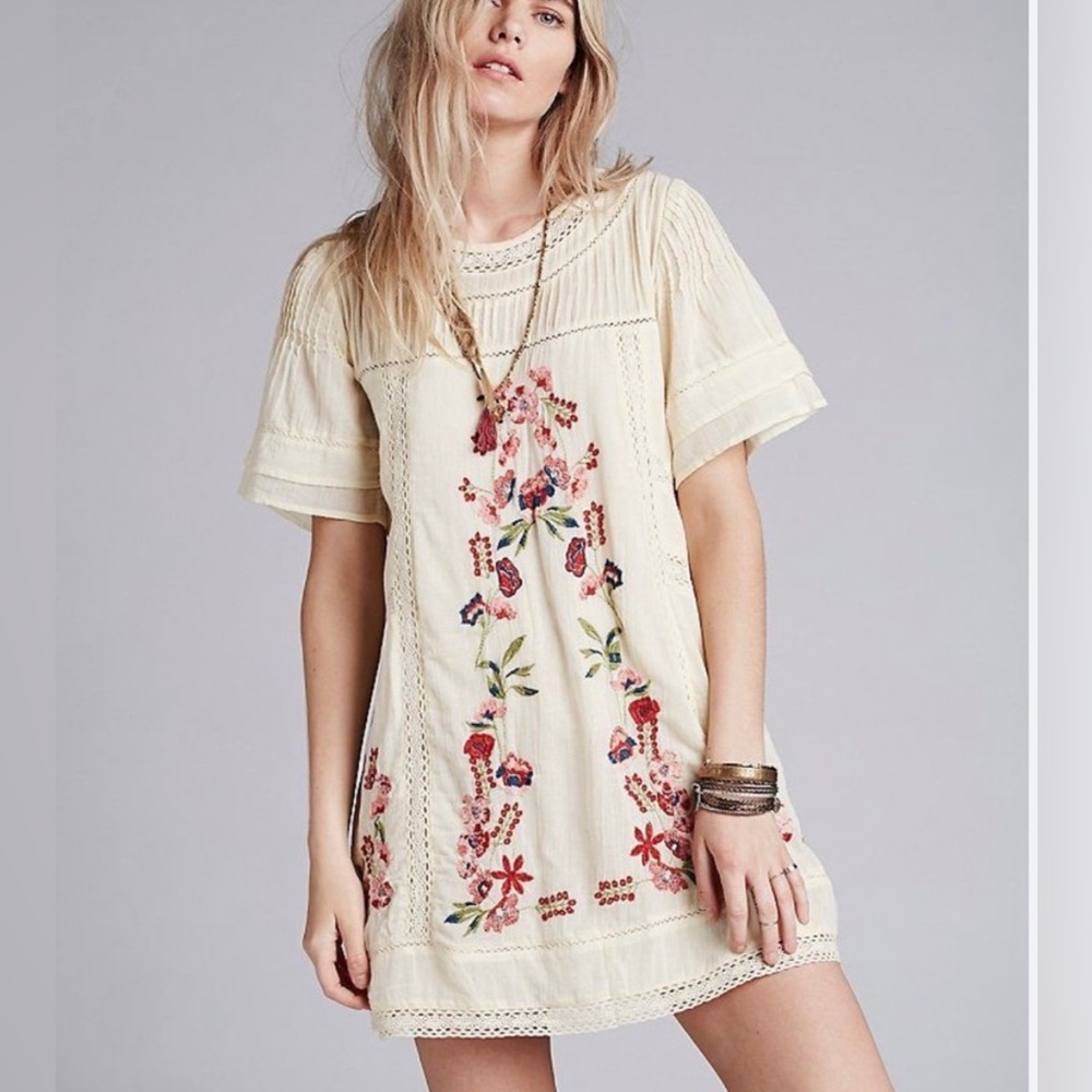 FREE PEOPLE Perfectly Victorian Ivory Embroidered Dress XS